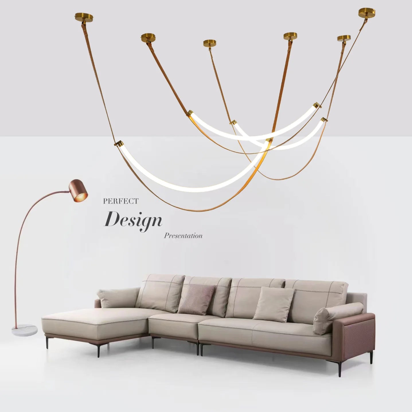 lustre design italien avec lampe à led tube - vue 5 sur 14