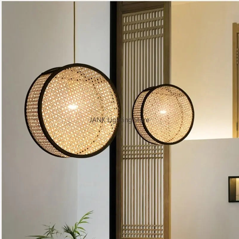 Lustre d'art Rural chinois noyau de bambou rotin LED chambre Restaurant étude lampe à Suspension luminaires décoratifs d'intérieur