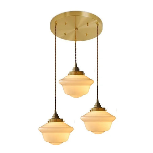 Suspension nordique moderne douille en cuivre abat-jour en verre blanc chambre salon suspension LED luminaires - vue 17 sur 30