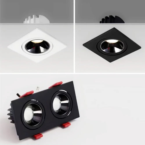 Adjustable anti glare embedded LED light, single head dual head COB spotlight, LED tube light, household store indoor lighting - vue 8 sur 10