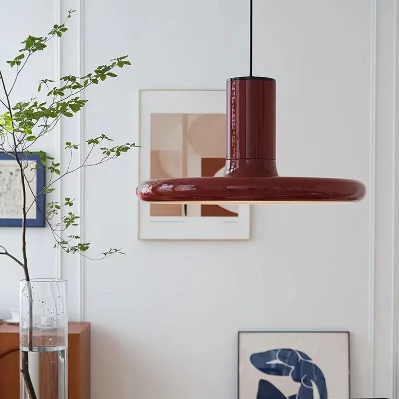 SANDYHA rétro nordique ovni rouge disque volant suspension lampe couleur unie Led chambre salon salle à manger lumière décor à la maison lustre