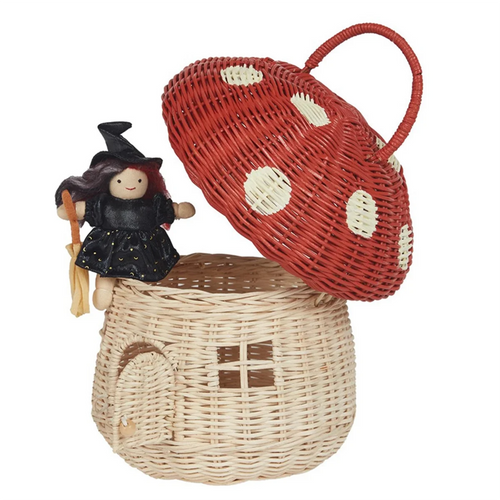 Handmade Rattan Mushroom-Shaped Storage Basket- Cute Handmade Handcrafted Gift Decoration Artwork Rattan, Red - vue 3 sur 7
