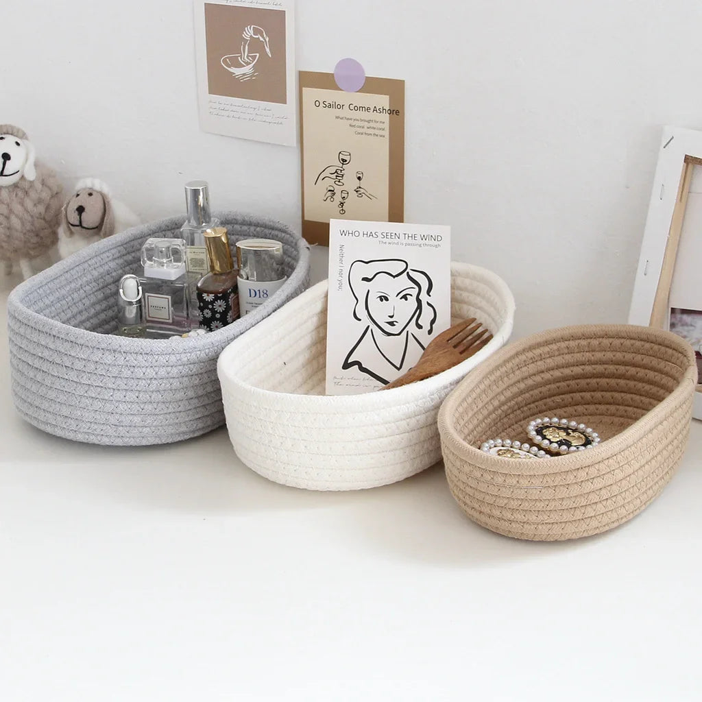 paniers de rangement en corde de coton tissés pour jouets et vêtements - vue 7 sur 9