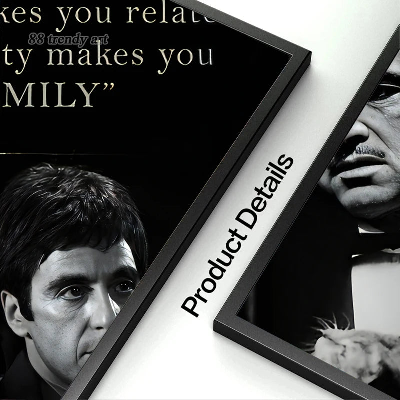 Black and White Movie Scarface and Godfather Canvas Painting Tony Montana , Don Vito Corleone Quotes Posters Pictures Home Decor - vue 6 sur 8