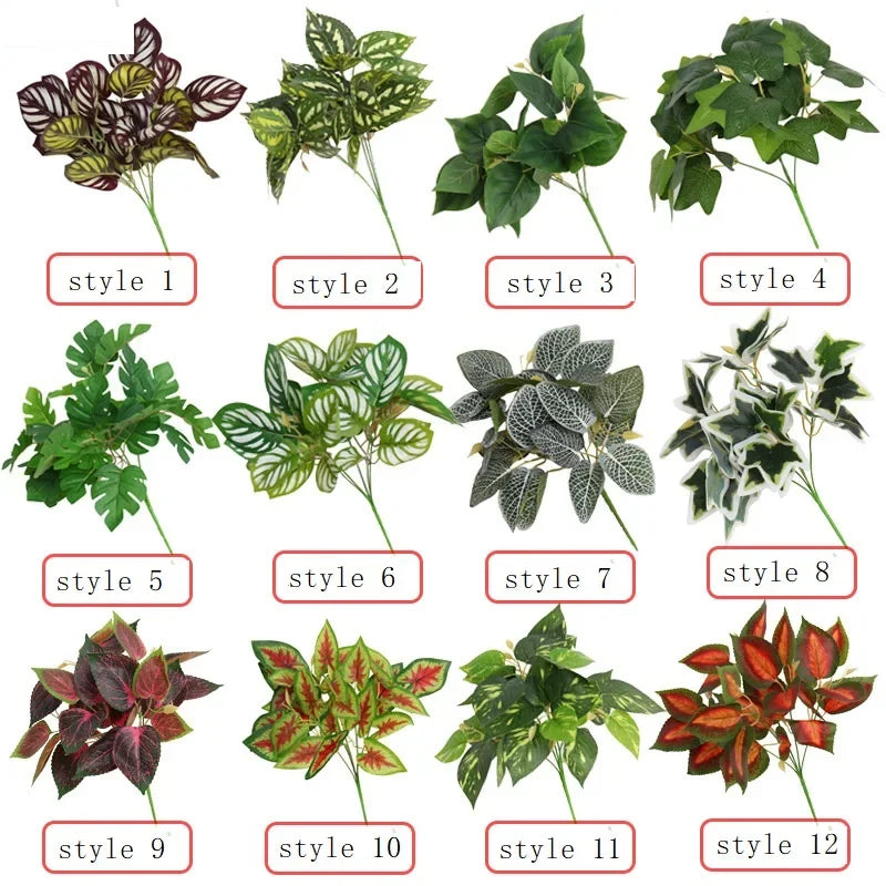 Artificial Grass Green Plants Wall Decor Accessories For Wedding,Plastic Monstera Fake Plants For Home Garden Bonsai Decoration - vue 3 sur 16