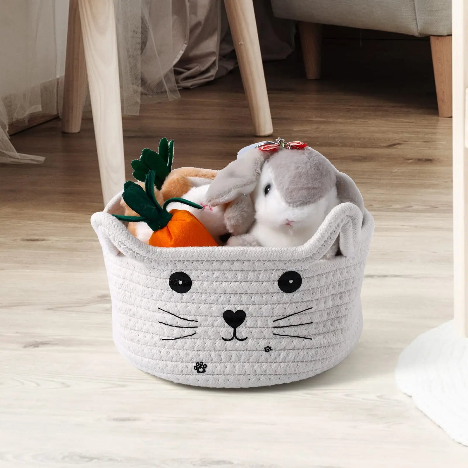 Bohemian Cat Face Woven Cotton Fabric Storage Baskets, Versatile Organizer For Bedroom Living Room Office Desk Sundries Sorting - vue 1 sur 11