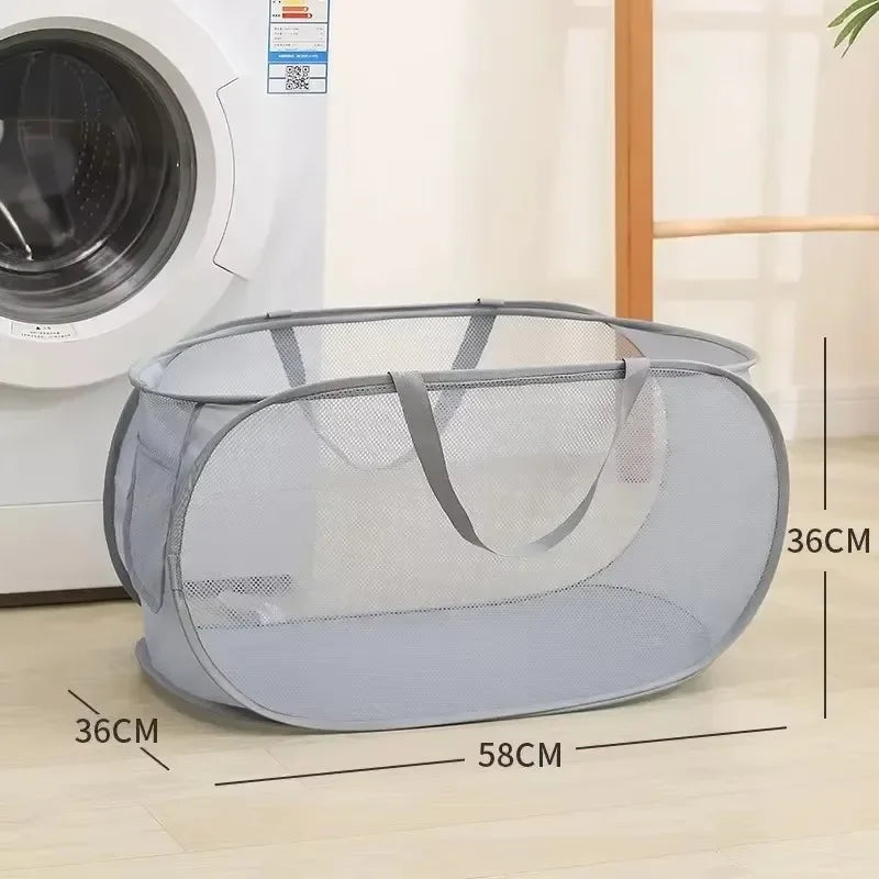 Durable Collapsible Laundry Basket, Mesh Pop Up Laundry Hamper With Side Pocket, Foldable Clothes Storage Hamper With Reinforced - vue 6 sur 9