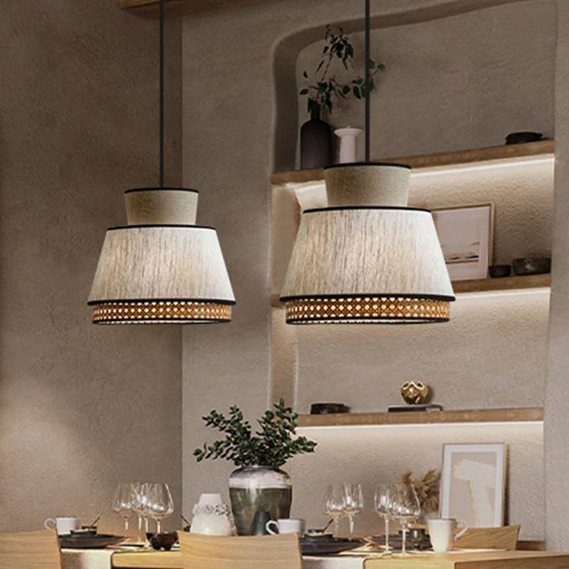 Suspension Japonais Vintage tissu rotin cannage