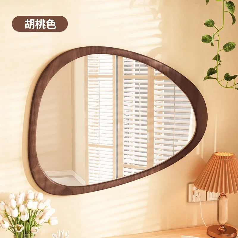 miroir mural en bois du milieu du siècle tendance réfléchissant HD - vue 8 sur 10
