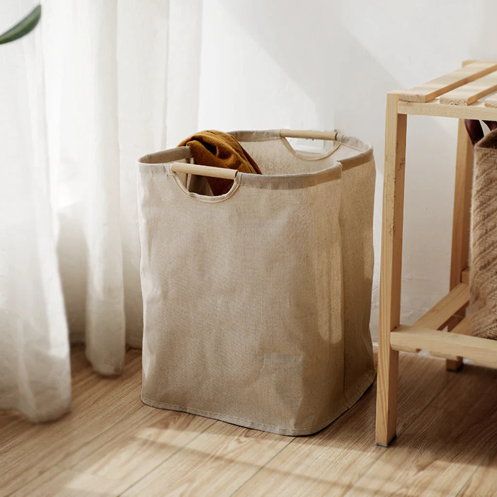 panier à linge pliable en coton et lin grande capacité étanche - vue 3 sur 7