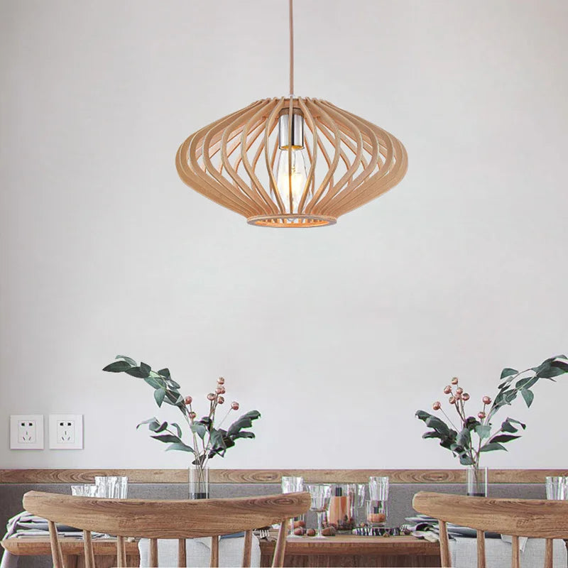 suspension luminaire rétro en bois pour îlot cuisine - vue 6 sur 9