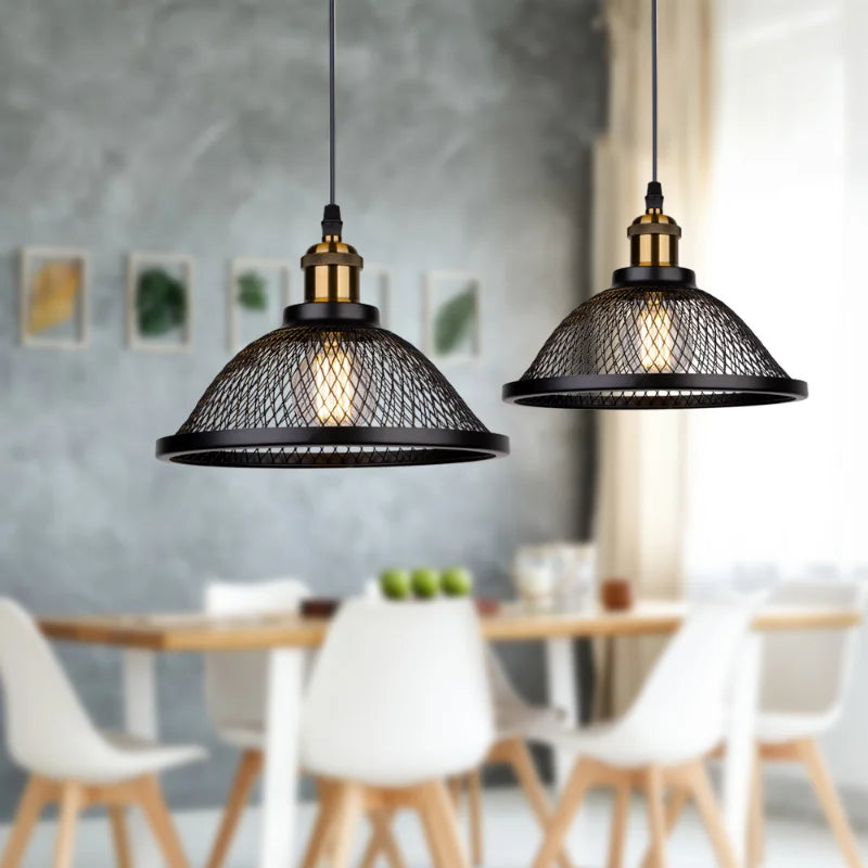 suspension Vintage rétro noir fer Net-Cage cuisine E27 LED pour chambre salon Restaurant - vue 5 sur 13
