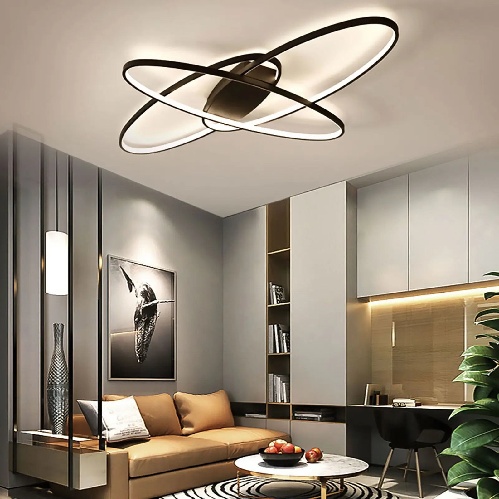 plafonnier led décalé 3 ellipses télécommande - vue 3 sur 8