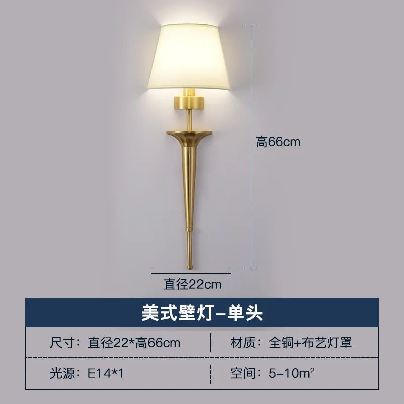 Minimalist copper fabric wall lamp for luxury interior decoration