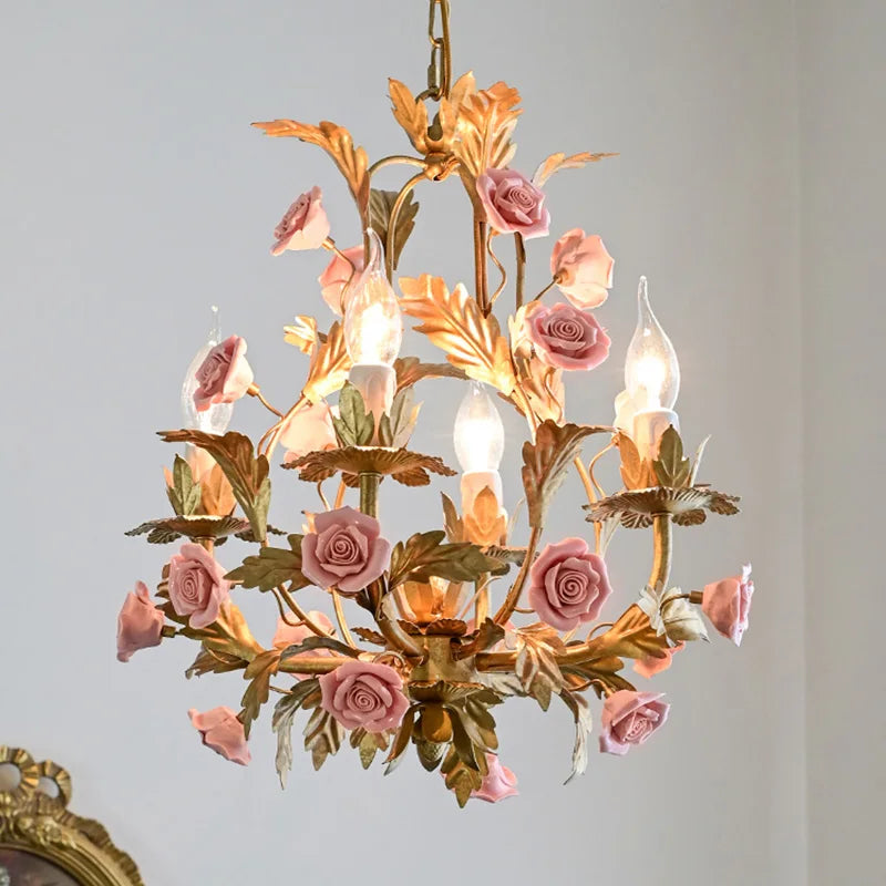 lustre led floral en céramique et cuivre pour intérieur décoratif - vue 6 sur 11
