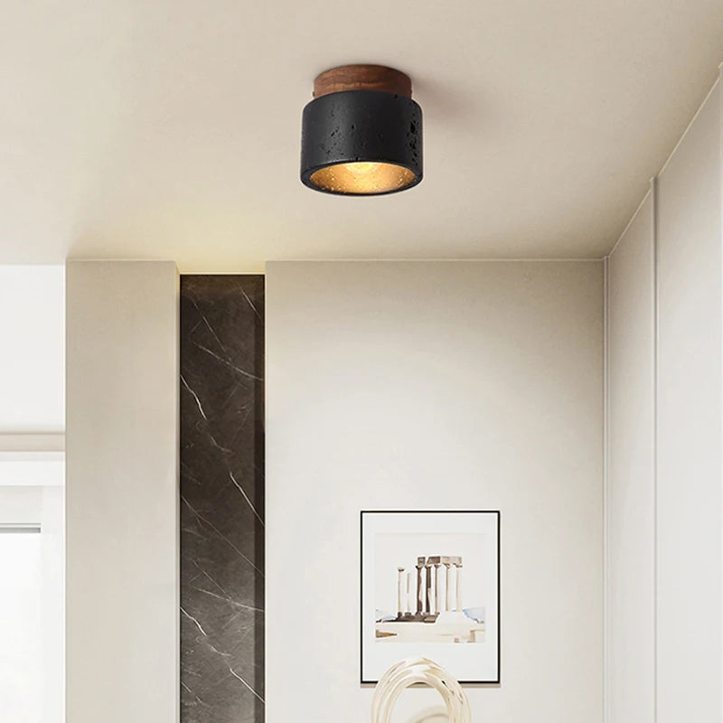 Nordique Wabi Sabi décoratif couloir balcon plafond marbre lumière japonaise salon chambre LED noir Applique plafonnier - vue 3 sur 7