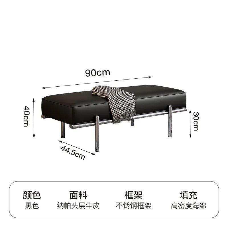 Stainless Steel Shoe Changing Bench, Long Stool, Italian Minimalist Leather, Bed-End Seat, Light, Luxury - vue 13 sur 42