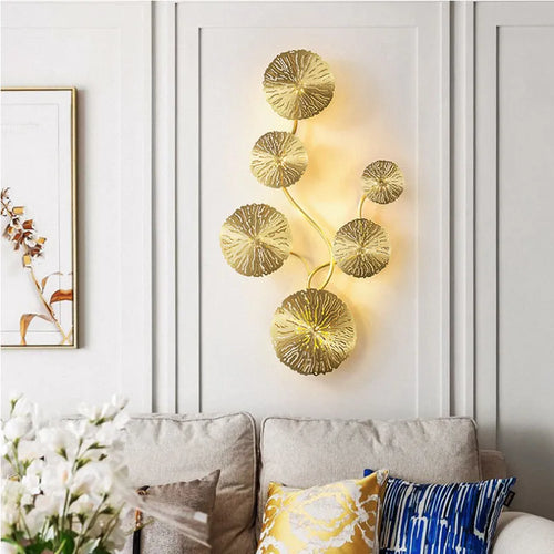 Lotus leaf gold copper LED wall sconce with G4 bulbs, vintage retro bedside and living room light - vue 2 sur 10