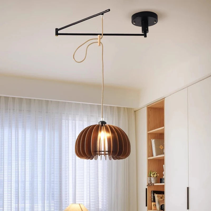 lustre en bois de noyer rétractable à bras pivotant moderne - vue 5 sur 16