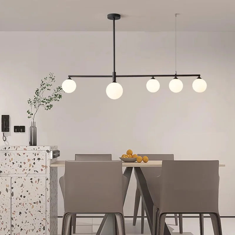 Table à manger pastorale lampes suspendues longue suspension pour salon cuisine restaurant lustre luminaires verre blanc laiteux - vue 3 sur 12
