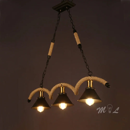 Retro hemp rope pendant light for vintage interiors - vue 3 sur 8
