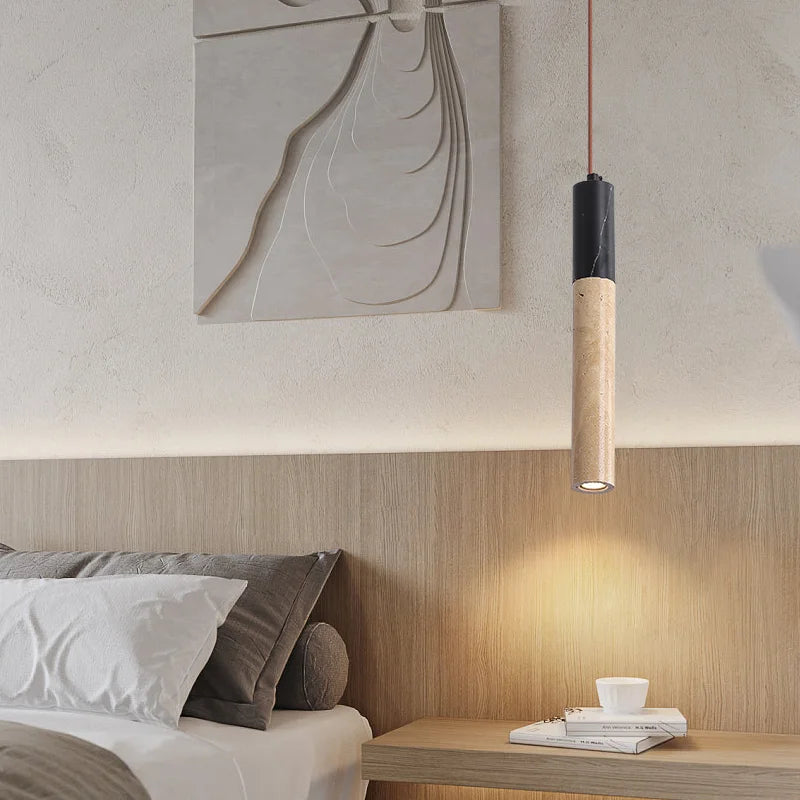 suspension vintage en pierre naturelle avec abat-jour cloche - vue 2 sur 6