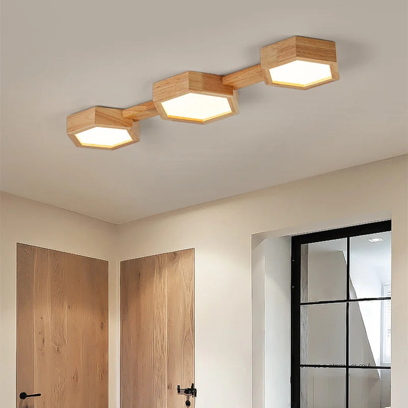 Plafonnier LED en bois au design moderne - vue 6 sur 12