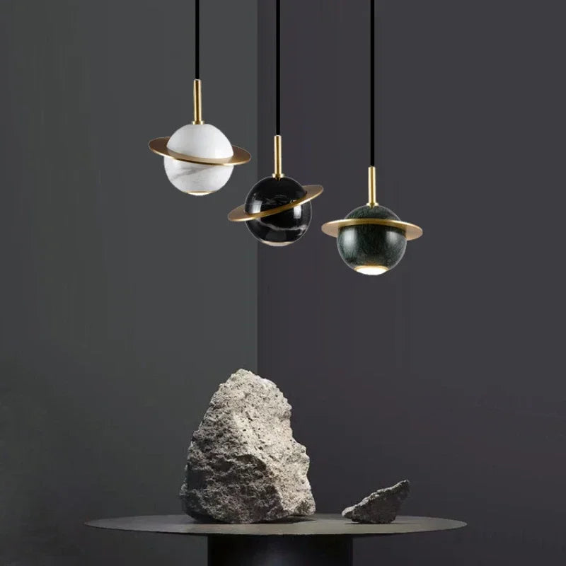 lustre circulaire en marbre naturel style nordique pour bars et restaurants - vue 3 sur 9