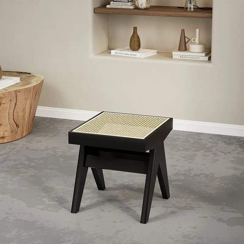 banc en rotin massif chaise longue et ottoman rétro polyvalent - vue 10 sur 14