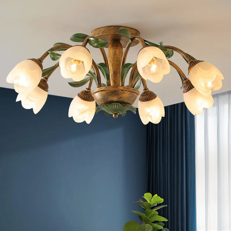 plafonnier led en verre 8 têtes style jardin français moderne pour magasin de fleurs