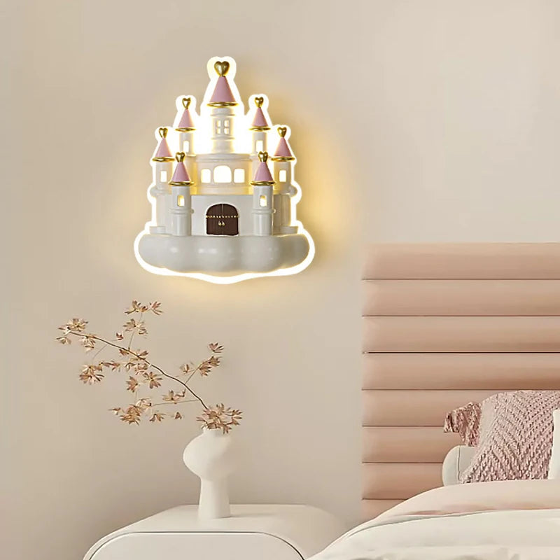 applique murale led château de dessin animé pour chambre fille protection yeux bébé