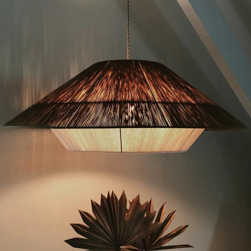 lustre en corde de chanvre éclairage suspendu en rotin décoratif - vue 4 sur 11