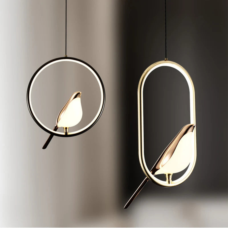 lustre nordique or acrylique avec oiseaux bar led suspendus - vue 5 sur 7