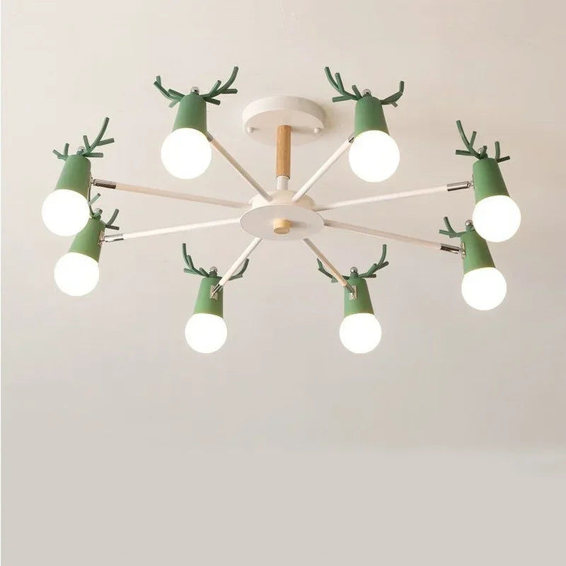 lustre led en fer et bois forme cerf pour décoration intérieure - vue 2 sur 12