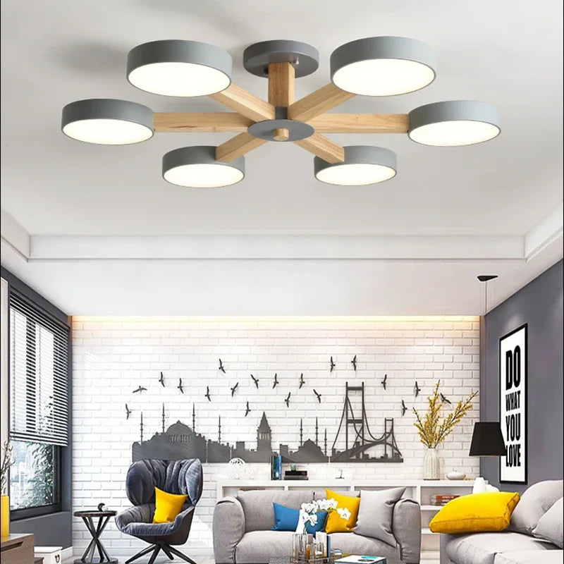 Modern Wooden Ceiling Light For Living Room 3/6/8 Lights Indoor Led Lights Luminaire Suspension Decoration Bedroom Hanglamp - vue 7 sur 15