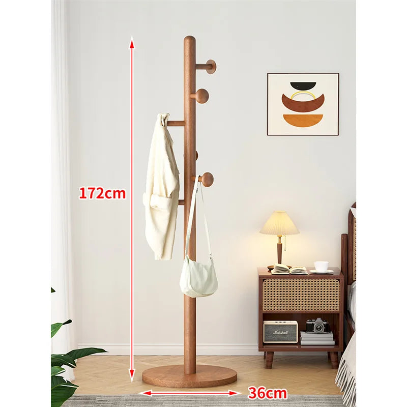 X&amp;D Solid Wood Coat Rack, Floor Hanging Clothes Rack Simple Modern Bag Rack Bedroom Household Single Pole Vertical Drying Rack - vue 8 sur 12