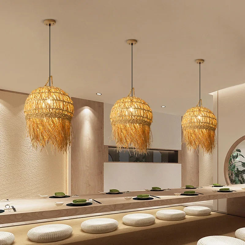 lustre japonais en bambou tissé pour ambiance zen - vue 5 sur 7