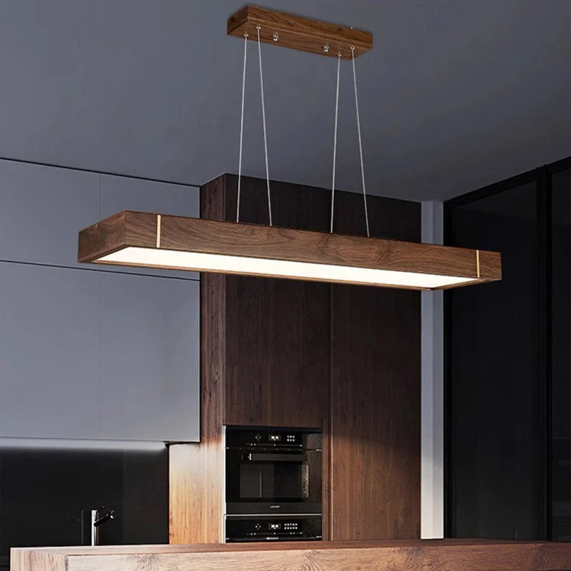 Lustre bois led suspendu au design moderne - vue 4 sur 12
