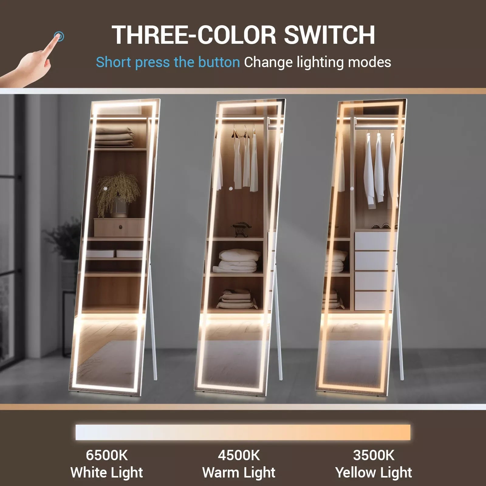 miroir led pleine longueur inclinable avec support et lumière réglable - vue 3 sur 7