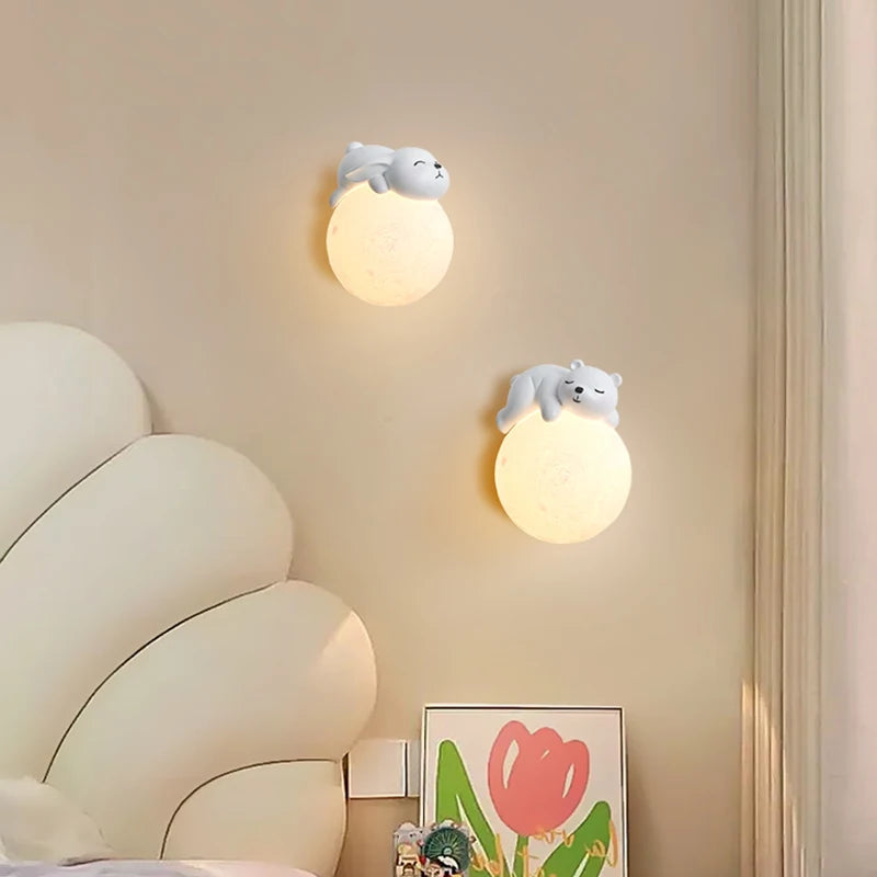 applique murale ours lune chambre chevet lapin astronaute animal garçon fille bébé veilleuses