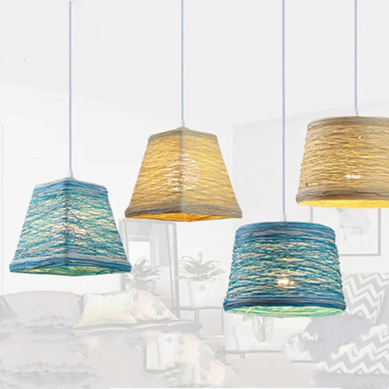 suspension moderne à led en rotin pour intérieur créatif - vue 7 sur 8