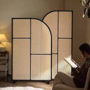 Japanese-style solid wood rattan screen partition is opposite the door to the home, living room entrance is blocked, and mobile