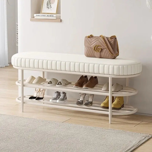 tabouret à chaussures pouf ottoman souple en cuir flanelle et coussin - vue 5 sur 18