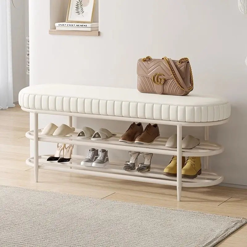 tabouret à chaussures pouf ottoman souple en cuir flanelle et coussin - vue 4 sur 18