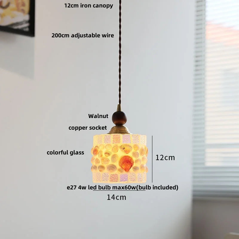 suspension en verre coloré avec fil de bois réglable moderne