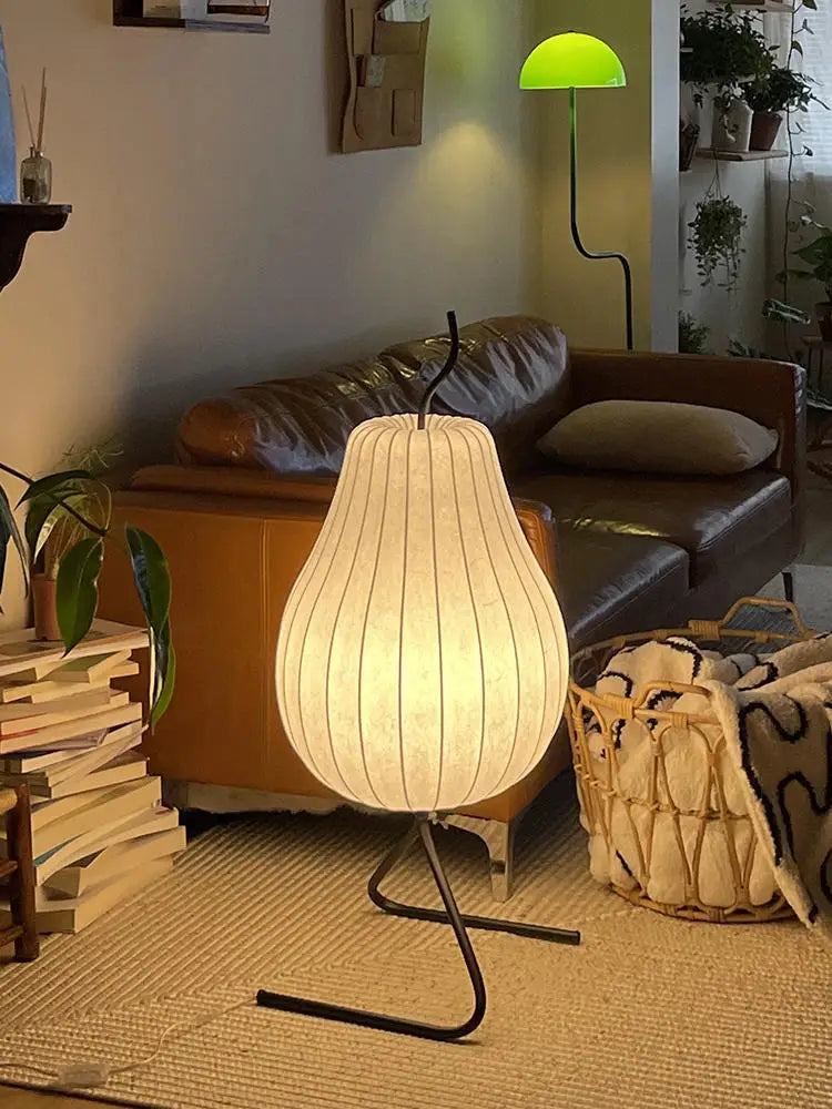 lampe de sol wabi sabi style japonais en soie décoration intérieure - vue 7 sur 8