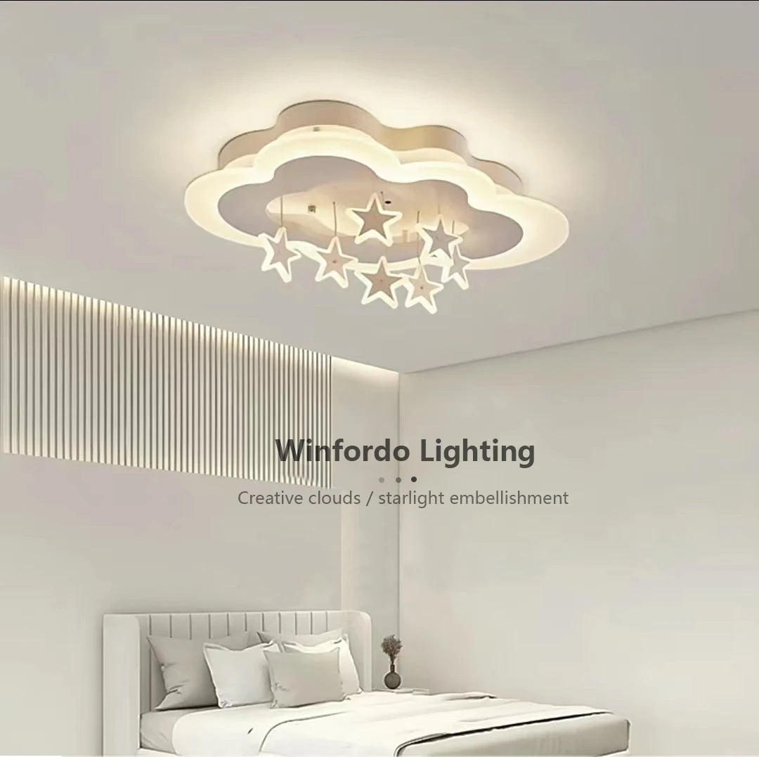 plafonnier lumineux étoiles nuages pour chambre d'enfants - vue 2 sur 10