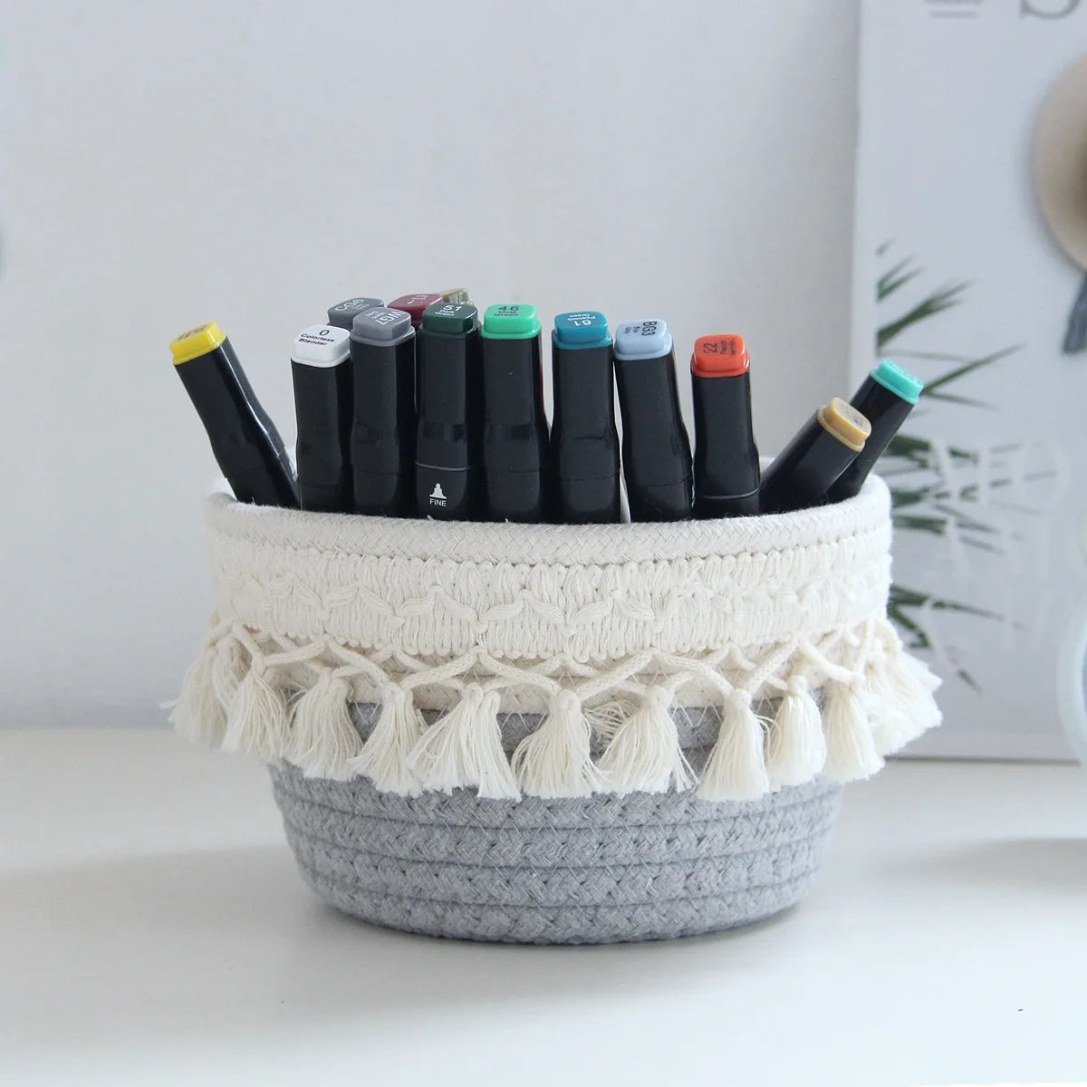boîte de rangement minimaliste en corde de coton pour stylos