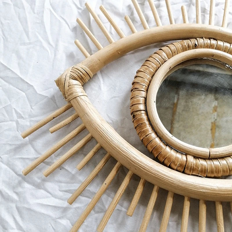 miroir décoratif en rotin en forme d'œil pour intérieur artistique - vue 7 sur 7