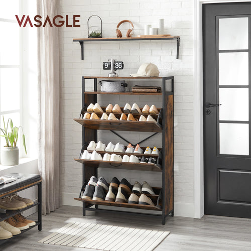 VASAGLE Shoe Cabinet, Slim Shoe Rack, 3-Leaf Shoe Storage Cabinet, Holds 15-24 Pairs, Dustproof, 30 x 80 x 130 cm, for Entryway - vue 2 sur 7